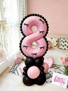 40pcs/Set Black & Pink Number Balloon Set, Includes 32-Inch 0-9 Candy Pink Numbers, Black & Pink Latex Balloons, Black Satin Ribbon Bows, Suitable For Birthday Party, Bow Party, Pink Theme Party, Princess Birthday Party Decor, Wedding Anniversary - Multicolor - View 5