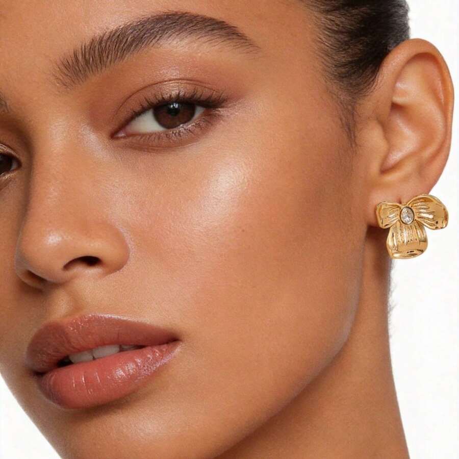 鸢尾花耳环，镶嵌锆石花瓣，时尚耳环，适合女性日常佩戴，春夏款 - 花朵 - 查看 1