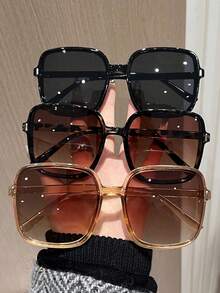3pcs Elegant & Lively Plastic Geometric Full Frame Fashion Eyeglasses Set, Suitable For Women - Summer Beach Party, Hiking, Driving, Holiday Gift, Women's Beach Accessories, Glasses, Basic Outfits, Business Casual, Summer Beach Vacation, Outdoor Activities, Travel Gift - 3pcs 黑透茶白豹紋 - 查看 6