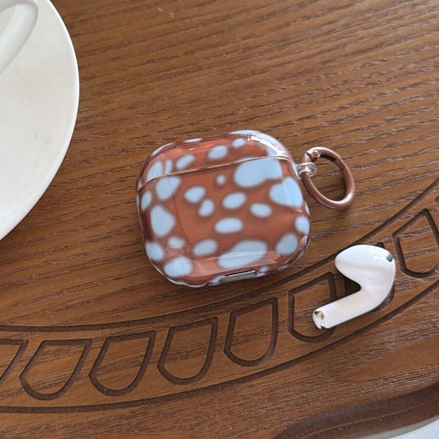 Semi-Transparent Brown & Blue Block + Circular Earphone Case Compatible With Apple Pro 3/Pro 2/ 4/3/2, Fashionable Women Earphone Case, Minimalist Earphone Case, Apple Earphone Case, Apple Earphone Cover