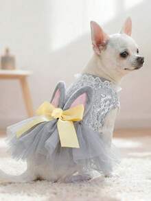 1件宠物服装，可爱浪漫薄纱连衣裙套装，适合小型犬猫，小狗婚礼礼服系列 - 彩色 - 查看 2