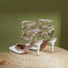 Rivet Package Pointed High Heels Summer Europe And The United States Sexy Lutin Fine Heel Strap Sandals Wedding Shoes Female - 白色 - 查看 6