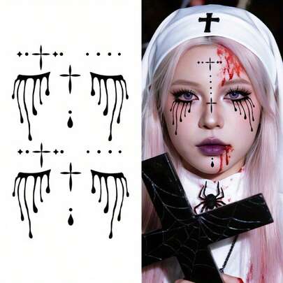 Halloween Day Of The Dead Glow-In-The-Dark Face Temporary Tattoo Stickers, Facial Makeup Fake Tattoo Stickers, Suitable For Party, Cosplay, Masquerade, Unisex Accessories, Waterproof And Sweat-Proof