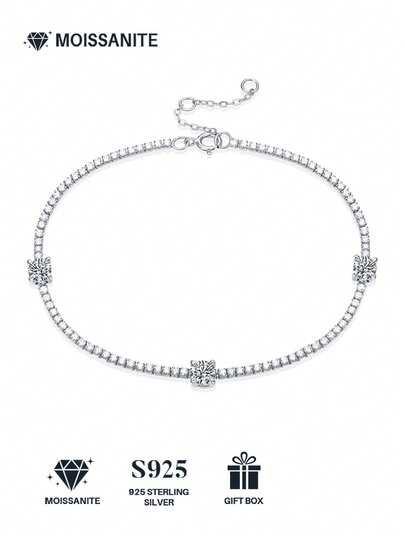 Vòng tay Moissanite bạc 925 cao cấp dành cho nữ, thiết kế tối giản, không gây dị ứng, đa năng, phù hợp đeo hàng ngày, quà tặng cho bạn gái, vợ, mẹ vào ngày Valentine, Ngày của Mẹ, đựng trong hộp quà.