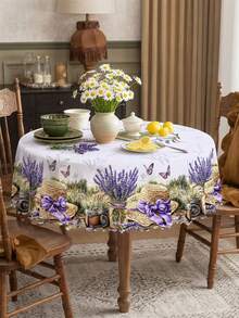 1件复古花卉桌布，牡丹、向日葵和薰衣草印花，蕾丝花边，涤纶材质，适合春季和母亲节主题装饰，防水防污，适用于厨房、餐厅、春季早午餐和母亲节派对 - 彩色 - 查看 7