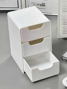 3-Tier White Plastic Desktop Storage Box, Classic Stackable Drawers, Mini Desktop Makeup Organizer Box, Makeup And Jewelry Storage Box, Desktop Display Box With Drawers, Suitable For Office Supplies, Jewelry, Cosmetics - Space-Saving Desktop Accessory, Also Suitable For Dorm And Home Desktop Drawer Storage - Multicolor - View 7