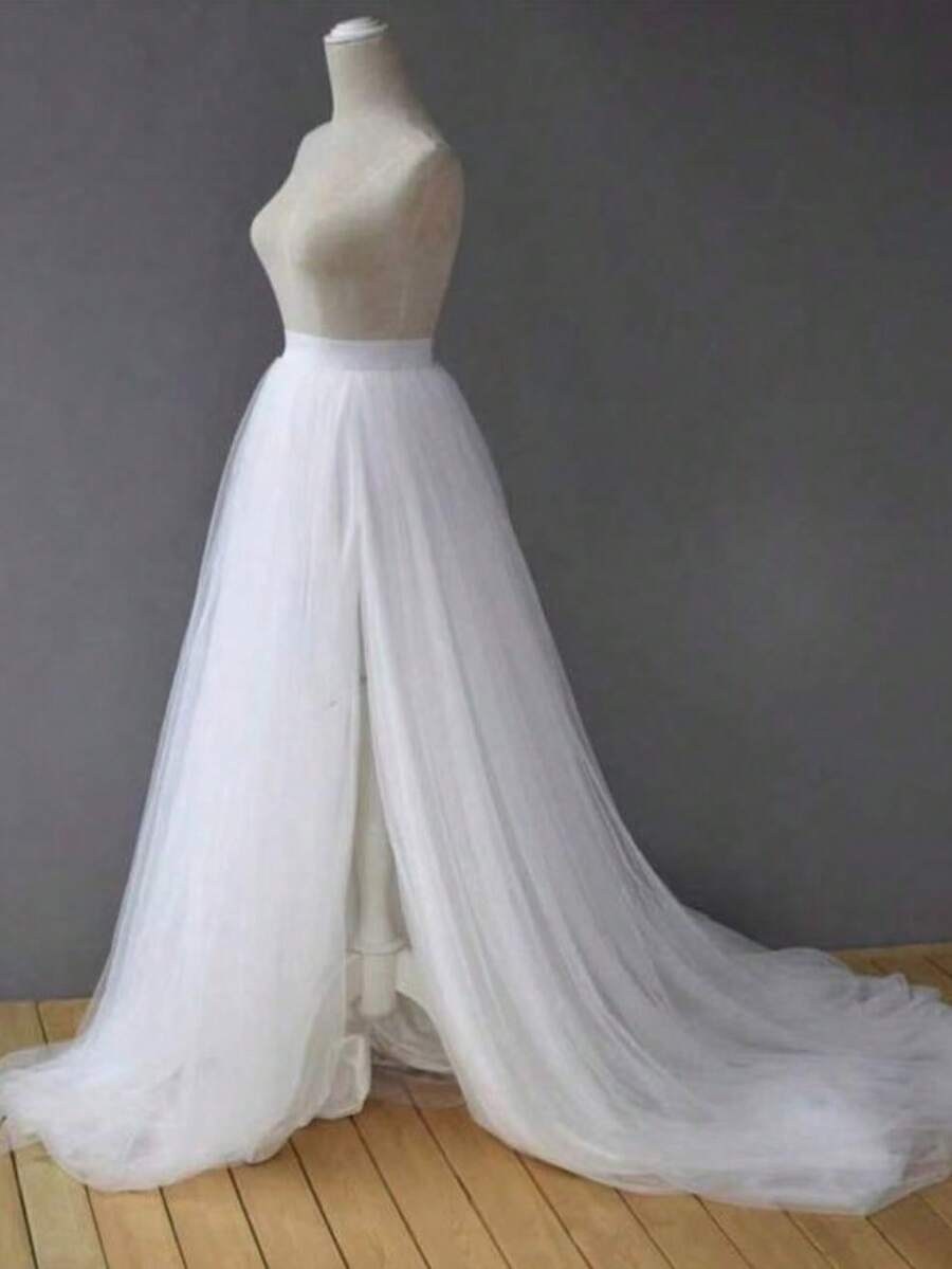 Váy voan xẻ tà mềm mại nhất dành cho cô dâu trưởng thành, váy voan trắng có đuôi dài, váy dạ hội dài, váy phù dâu, váy voan chụp ảnh. - Nhiều màu - Xem 1