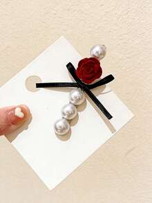 3pcs Pearl Bow Side Clips, Gentle Elegant Hair Clips, Minimalist Elegant Bangs & Flyaway Hair Organizer - Multicolor - View 4