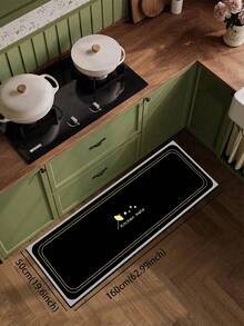 1 pieza Alfombra de gel de sílice para la cocina, color de base negro con doble ribete dorado formando un marco rectangular redondeado, decorada con un patrón minimalista de olla amarilla, estrellas y el texto "Alfombras de cocina", presentando un estilo de cocina elegante y lujoso. Adecuado para la cocina, el baño, la entrada, la lavandería, el dormitorio, la sala de estar y otros espacios. - Multicolor - Ver 9