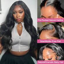 200% Density 34 Inch 5*5 13*4 Body Wave Lace Frontal Wigs Glueless - Wear And Go Pre Cutting Pre Pulling Pre Ironing Transparent HD Loose Wave Lace Front Wigs With Natural Hairline And Baby Hairs - Natural Black Color Real Hair Ear To Ear Pre Plucked Pre Bleached Brazilian Virgin No Glue Needed No Skills Lace Closure Wigs Frontal Glueless - Easy To Wear Human Frontal Hair Wigs Glueless Weaves Wigs For Women Daily Use Blended Hair - Natural & Black - View 4
