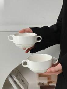 Cabin Kangaroo 1个/2个/4个可叠放白色陶瓷双耳碗ins风早餐碗燕麦碗汤碗甜点碗家用餐具 - 彩色 - 查看 15