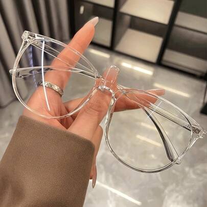 Fashionable Large Frame Round Glasses | Transparent Lenses, Comes With Glasses Case, Suitable For Women