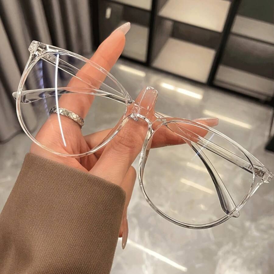 Fashionable Large Frame Round Glasses | Transparent Lenses, Comes With Glasses Case, Suitable For Women - Multicolor - View 1