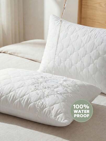 2 件装 100% 防水防尘防油绗缝拉链枕套不起球，柔软透气枕头保护套，无异味，无噪音，白色