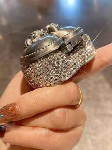 1pc Mini Jewelry Box, Exquisite Sparkling Artificial Diamond Makeup Pad Ring Bracelet Earring Storage Box, Delicate & Compact, Ideal Gift Choice - Silver - View 11