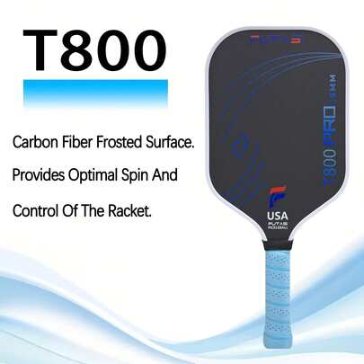 T800 Carbon Fiber Pickleball Racket, Rough Matte Surface For Better Spin, Hot-Pressed Unibody Construction, 16mm Thick, Comfortable Soft PU Handle, Balanced Power & Control, Carbon Fiber Textured Matte Paddle Face Pickleball Racket