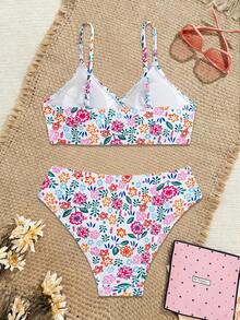 Bộ bikini dệt kim cổ chữ V in họa tiết dành cho bé gái tuổi teen, 2 món đồ bơi thích hợp cho bãi biển, bơi lội, kỳ nghỉ hè. - Nhiều màu - Xem 2