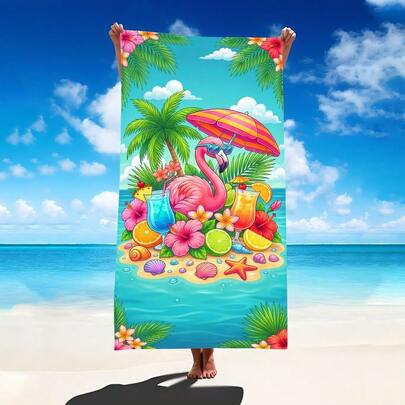1pc Summer Flamingo Beach Towel, Super Soft Fiber Extra Large Beach Blanket, Super Absorbent Bath Towel, Suitable For Travel, Swimming Pool, Diving, Surfing, Yoga, Camping, Available In Multiple Sizes, Beach Accessories For Beach, Pool, Travel, Camping, Yoga