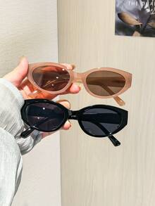 2 piezas Gafas de moda con montura pequeña y con forma de ojo de gato, estilo retro para mujeres, con marco de policarbonato ligero, multicolor y versátil, adecuado para viajes y sesiones de fotos, con estuche - Multicolor - Ver 2