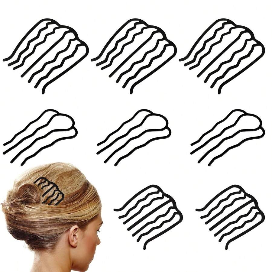 9 pièces Pinces à cheveux en forme de U, Formateur de chignon à la française, Accessoires de coiffure vintage (Noir), Peigne à cheveux, Peigne latéral, Accessoire de tête, Été, Vacances, Voyage, Peigne à cheveux - Noir - Voir 1