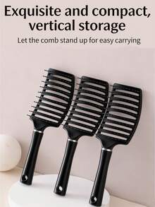1支大号透气直发梳，女士浓密长卷发按摩梳，速干直发造型师蓬松梳，防静电弧形造型工具，适用于干湿两用黑发，美发梳，美发工具，美发产品及配件，适用于沙龙、美容院、返校季 - 順髮梳 - 查看 1