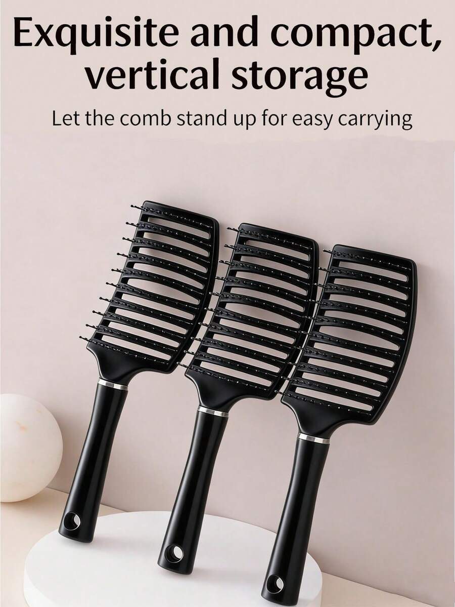 1支大号透气直发梳，女士浓密长卷发按摩梳，速干直发造型师蓬松梳，防静电弧形造型工具，适用于干湿两用黑发，美发梳，美发工具，美发产品及配件，适用于沙龙、美容院、返校季 - 順髮梳 - 查看 1