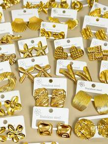 20pcs Assorted Fashionable & Elegant Earring Set - Stainless Steel Earrings Suitable For Women's Daily Wear Or Parties - Great Gift For Students And Friends, Gifts For Mom - Gold - View 4