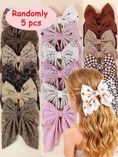 5 piezas Pasadores de tela a cuadros de colores multicolor de otoño/invierno, lindos pasadores de estilo escolar para niñas, accesorios para el cabello para uso diario y de fiesta