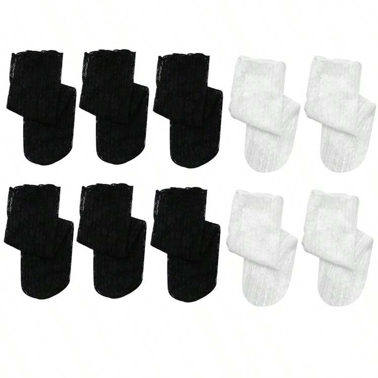 1/5/10双装 女士碎花蕾丝圆领时尚日系夏季网眼渔网甜美风舒适透气休闲袜 - 彩色 - 查看 14