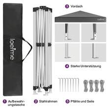 LOEFME Pavilion 2.5x2.5m Blue/Grey Waterproof With/With Side Panels And Windows & UV Protection Party Tent For Garden, Party, Wedding & Market Stall - Grau - 查看 10