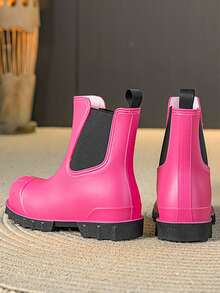 Women's Elastic Waterproof Rain Boots, Fashionable Minimalist Versatile Galoshes - Hot Pink - View 4