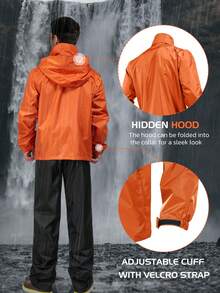 RODEEL Men's Fishing Windproof Raincoat, Breathable Quick-Dry Design With Multiple Pockets, Adjustable Cuffs, Ideal For Outdoor Enthusiasts - Orange - View 4