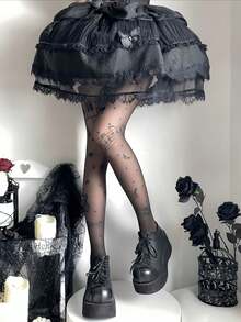 1 đôi quần tất in hình nốt nhạc và đàn piano kiểu Lolita Nhật Bản, phong cách ngọt ngào và cá tính. - màu đen - Xem 2