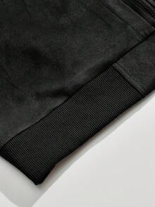 Men's Faux Suede Fleece Casual Jacket, Suitable For Outdoor Wear, Zipper Design, Suitable For Spring And Autumn, Gift For Men - Black - View 3