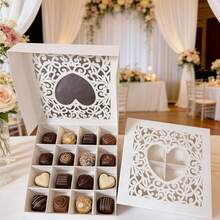 Caixa de Doces com 16 Cavidades em Formato de Coração, Caixa de Assar com Padrão Floral Branco Adequada para Cozinha. Bolos Artesanais e Frutas Secas, Caixa de Presente de Chocolate. Cozinha do Dia das Mães. Caixa de Lembranças de Casamento. Caixa de Presente para Festa de Aniversário e Festa com Tema. - Visão 2