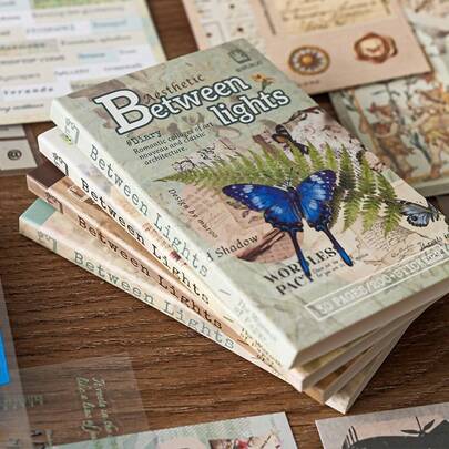 30 Sheets/Book Sticker Book, Light And Shadow Paper Series, Vintage Die-Cut Sticker Book, Scrapbook And Notebook Accessories, For Decorating Photo Frames, Computers, Phone Cases, Water Cups, Junk Magazines, Pencil Cases, Suitcases, Desktop Decoration Stickers, Back-To-School Season Stickers, School Supplies Scrapbook Supplies Stationery Funny Stickers Kindle