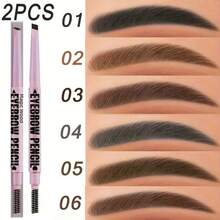 2pcs Dual-Ended Eyebrow Pencil, 2-In-1 Fine Tip & Brush Design, Long-Lasting Waterproof Natural Makeup, Automatic Eyebrow Pencil With Triangular Tip & Soft Brush, Easy To Apply - Eyebrow Pencil - View 2