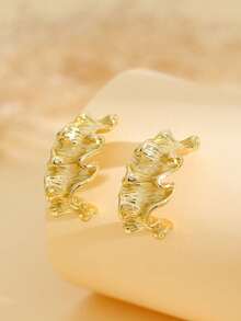 一对不对称波浪纹理金属耳环，金色褶皱C形耳环，夸张风格女士首饰 - 多色 - 查看 6