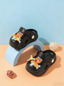 儿童卡通拖鞋，旋转风车兔子和小熊图案儿童透气凉鞋，防滑软底，幼儿防摩擦拖鞋 - 黑色 - 查看 3