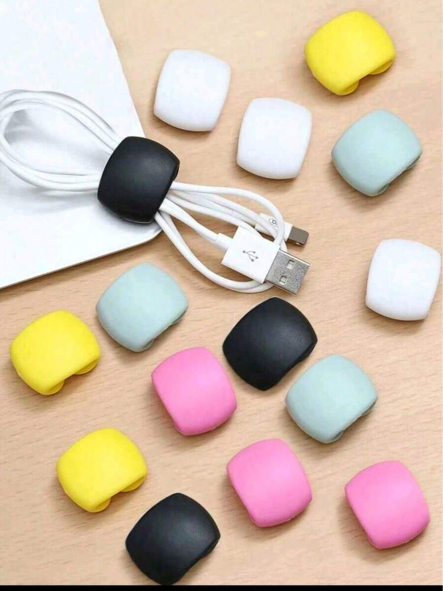 10 piezas/20 piezas Clips organizadores de cables de colores aleatorios, envoltorios decorativos para enrollar auriculares y cables de carga, dispositivo multifuncional para enrollar - Multicolor - Ver 1