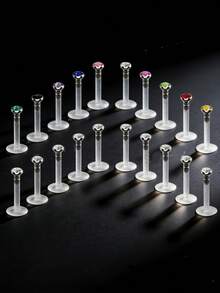 20Pcs Clear Lip Studs Medusa Piercing Jewelry, Flat Plastic Back Labret Retainers, Push-In Bioflex Piercing For Monroe, Ashley, Tragus, Helix, Etc., Sizes 6mm, 8mm, 10mm, 12mm, Suitable For Work. Clear Ear Studs Nose Studs Tragus Earrings, Invisible Plastic Tragus Labret Helix Earrings Piercing Retainers. - Clear - View 2