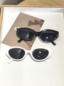 2 piezas Gafas de moda con montura pequeña y con forma de ojo de gato, estilo retro para mujeres, con marco de policarbonato ligero, multicolor y versátil, adecuado para viajes y sesiones de fotos, con estuche - Multicolor - Ver 7