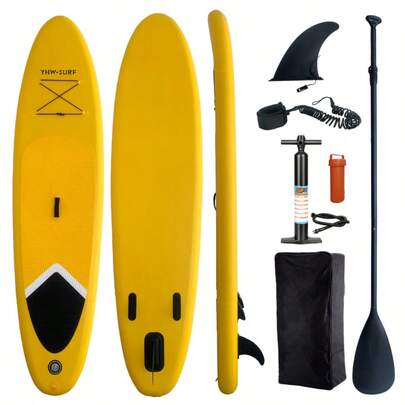 YHW-SURF 1 Set Inflatable Stand Up Paddleboard For Men & Women, Casual Surfing Board For Beach, Includes Air Pump, Paddle, Leash, Backpack, Detachable Fin And Repair Kit