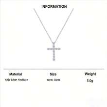 1pc S925 Silver Luxury Cross Design Pendant Necklace With Sparkling Zirconia Stone, Elegant Everyday Wear Jewelry, Quality Gift For Loved One - Silver - View 6