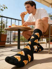 1双男士新款披萨印花中筒袜，秋季 - 彩色 - 查看 7