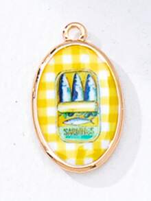 1pc Oval-Shaped DIY Jewelry Pendant, Suitable For Necklace, Bracelet, Earring Making - Gold Plated Enamel Ocean & Fruit Pendant, Jewelry Making Supplies - Summer Theme Jewelry Accessory - Multicolor - View 14