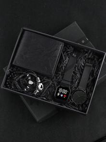 2pcs/3pcs/5pcs Men's Watch Gift Set, Ultra-Thin Quartz Watch With Scale Display And Sports Digital Watch, Multilayer Luxury Wallet, Coin Purse And Bracelet, Business Party, Suitable For Holidays, Birthday Gifts, High-End Gift Box, Father's Day, Valentine's Day - Black - View 11