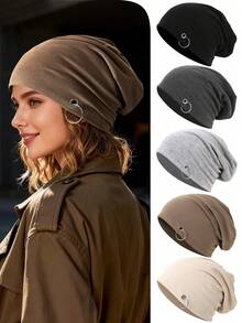 1 chiếc mũ len beanie đa năng màu trơn dành cho nữ, mũ liền mạch hai lớp thời trang - mũ - Xem 11