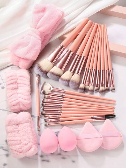29PCS Makeup Tools Set Including:22PCS Makeup Brush Set+2PCS Hand Bowl Strap+1pc Hairband+2PCS Makeup Sponges+2PCS Triangle Powder Puffs,All-In-One & Beginner-Friendly | Travel-Ready & Gift-Ready | Perfect For Newbies/Her