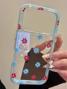 时尚春季蓝色花朵二合一透明硬壳手机壳，兼容 17 Pro Max、17 Pro、17 Air、17、12、13、14、15、16 Pro Max、14 Plus、15 Plus、16 Plus、11、17、16、15、14、13、12，简约可爱防震保护壳，女孩适用 - 藍色花朵 - 查看 3